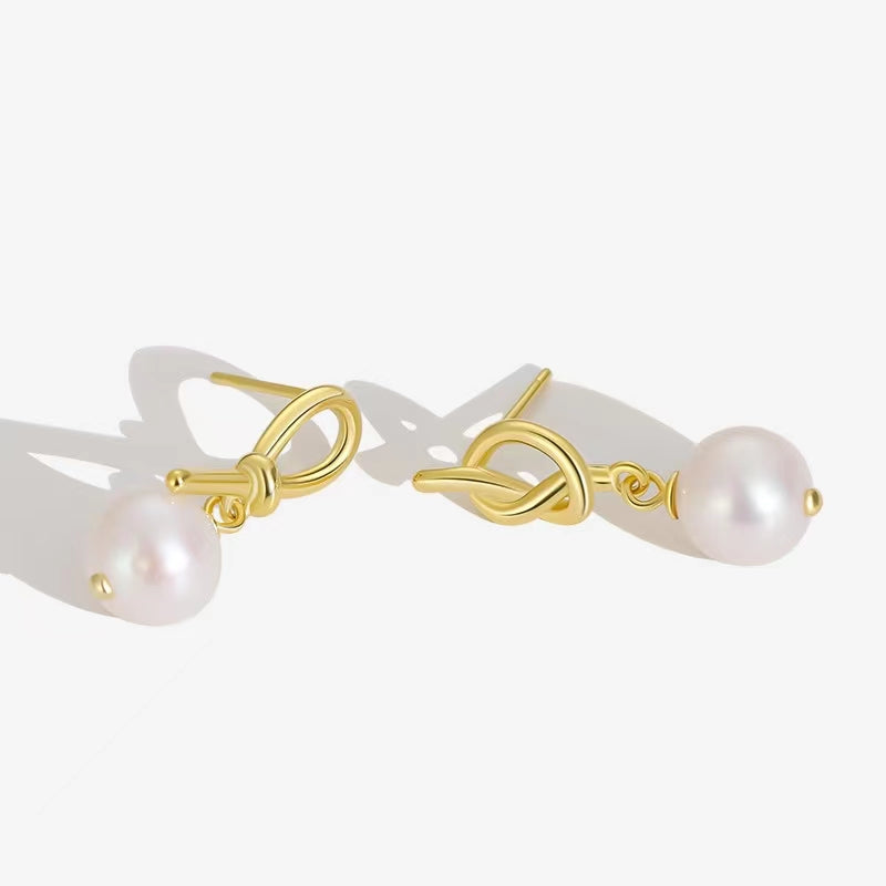Genuine Baroque Pearl Solid S925 Silver God's Knot Earrings