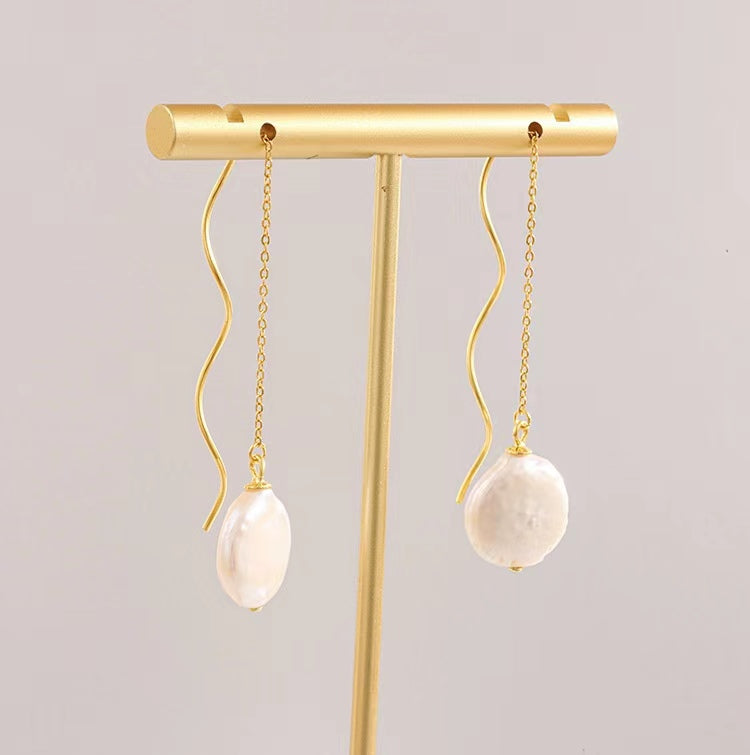 Genuine Baroque Pearl Solid S925 Silver Greek Organ Earrings