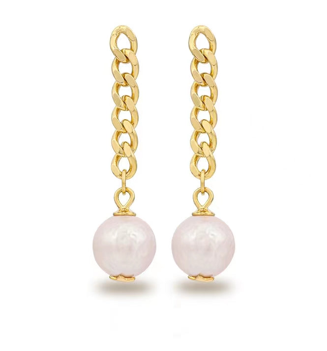 Genuine Baroque Pearl Solid S925 Silver Chain Earrings