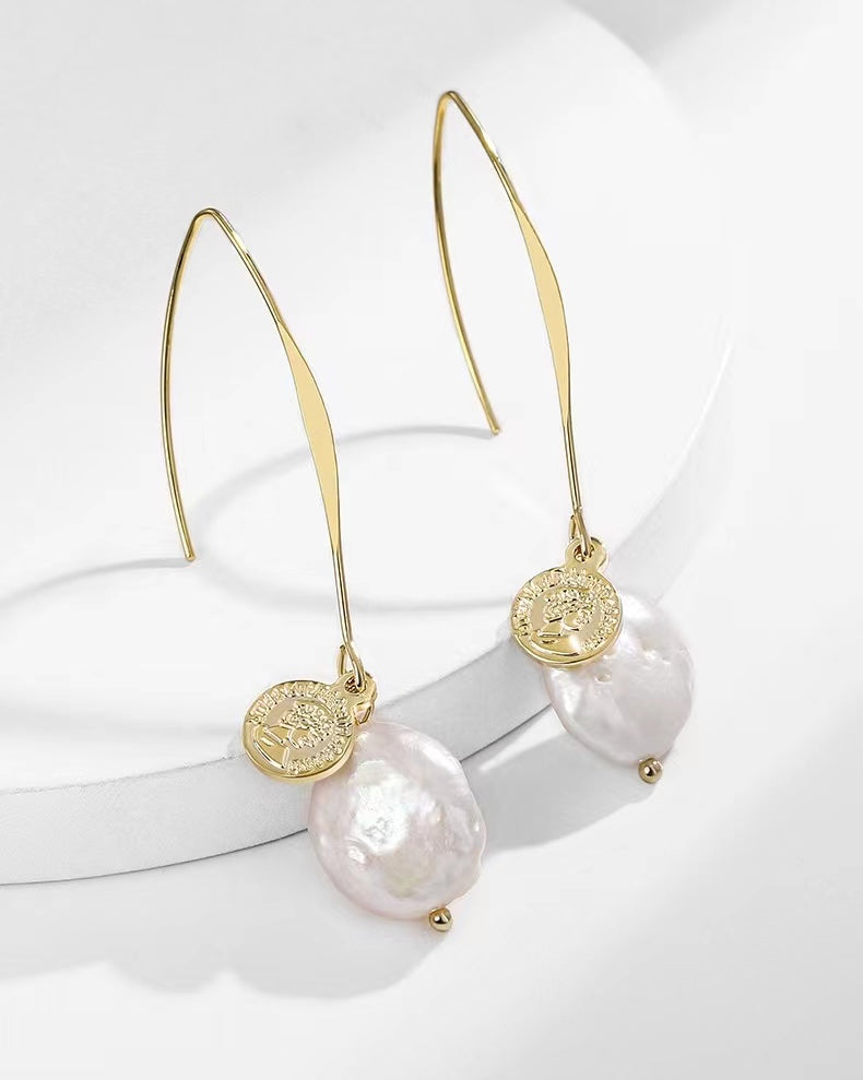 Genuine Baroque Pearl Coin Earrings