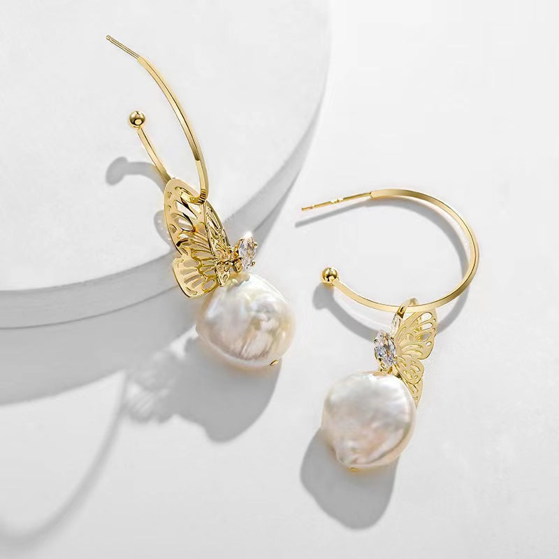 Genuine Baroque Pearl Butterfly Earrings