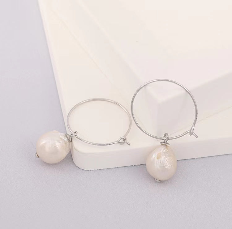 Genuine Baroque Pearl Solid S925 Silver Sun Halo Earrings