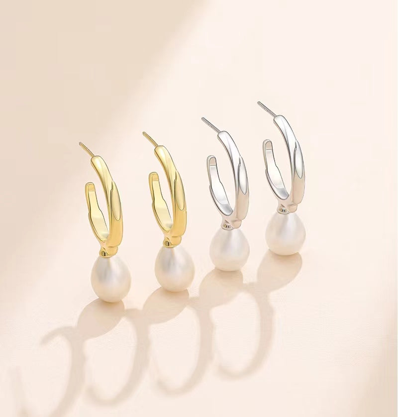 Genuine Baroque Pearl Solid S925 Silver Bird Bone Earrings