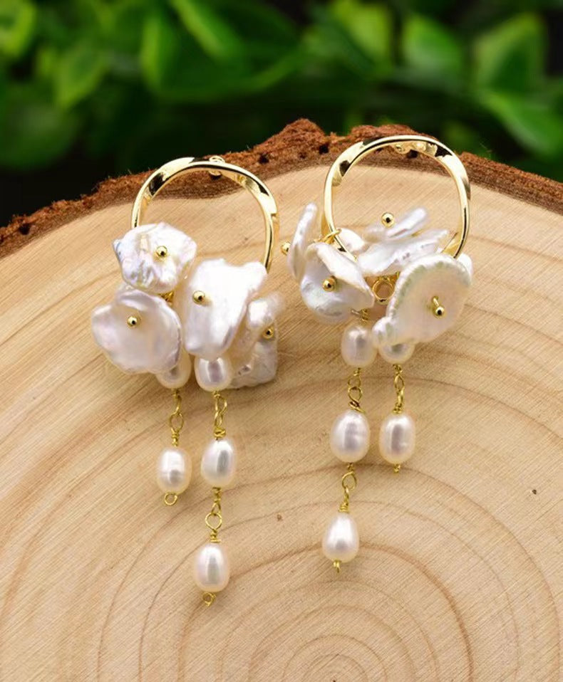 Genuine Freshwater Baroque Pearl Orchid Earrings (Limited Edition)