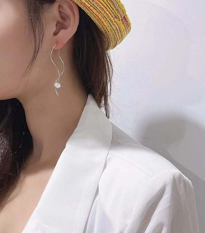 Genuine Freshwater Pearl Solid S925 Silver Streamline Earrings