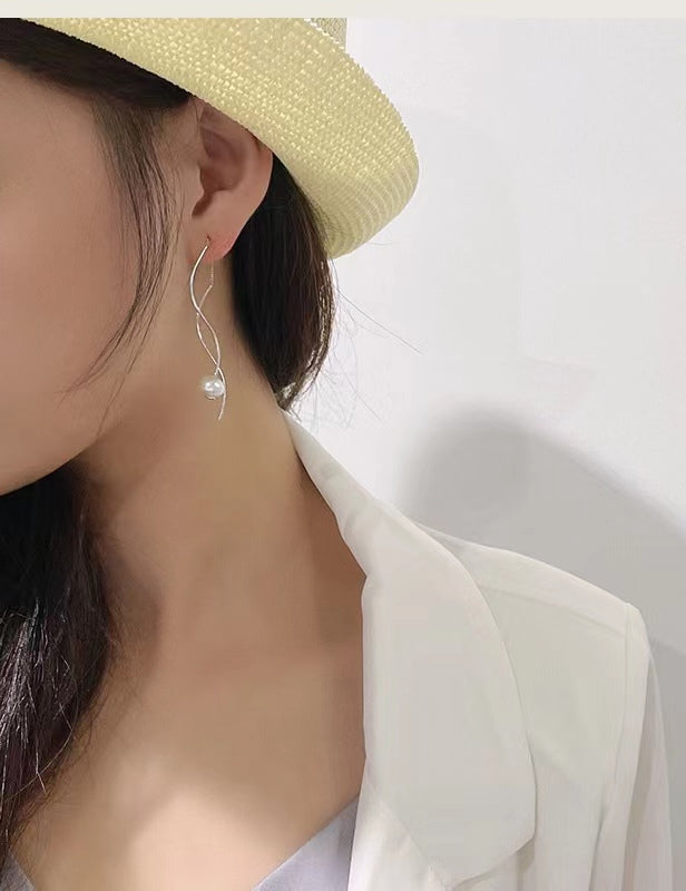 Genuine Freshwater Pearl Solid S925 Silver Streamline Earrings