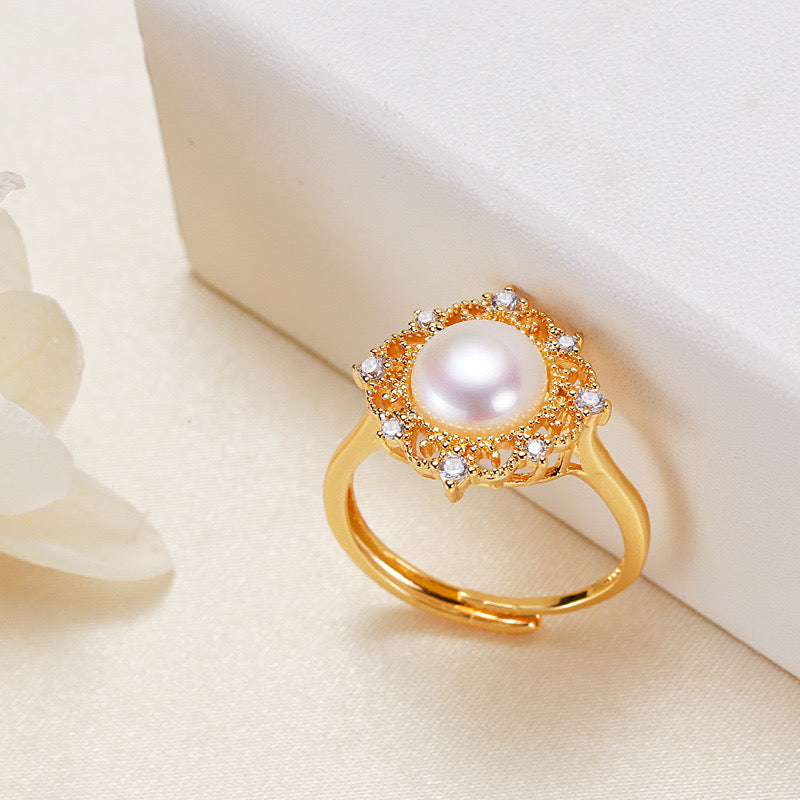 Brass Plated with 18K Gold Genuine Freshwater Pearl Roxanne Ring