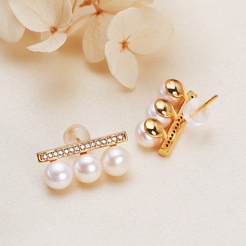 Brass Plated with 18K Gold Genuine Freshwater Pearl Lauren Earrings