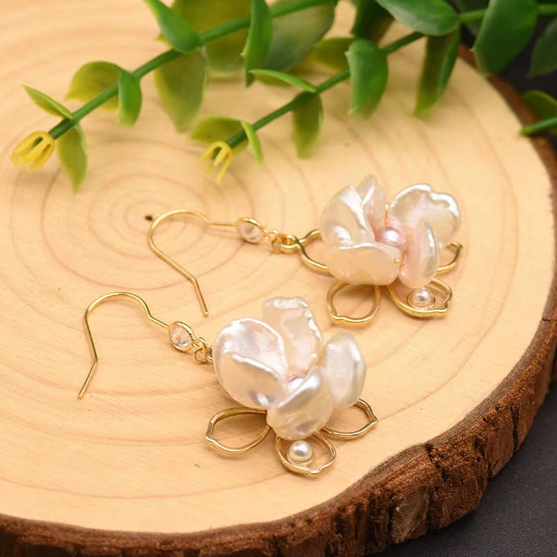 Genuine Freshwater Baroque Pearl Lotus Earrings