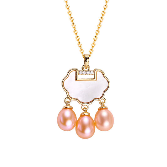 Brass Plated with 18K Gold Genuine Freshwater Pearl Lucky Necklace