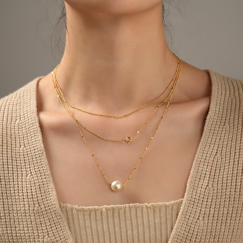 Genuine Freshwater Pearl Golden Layers Necklace