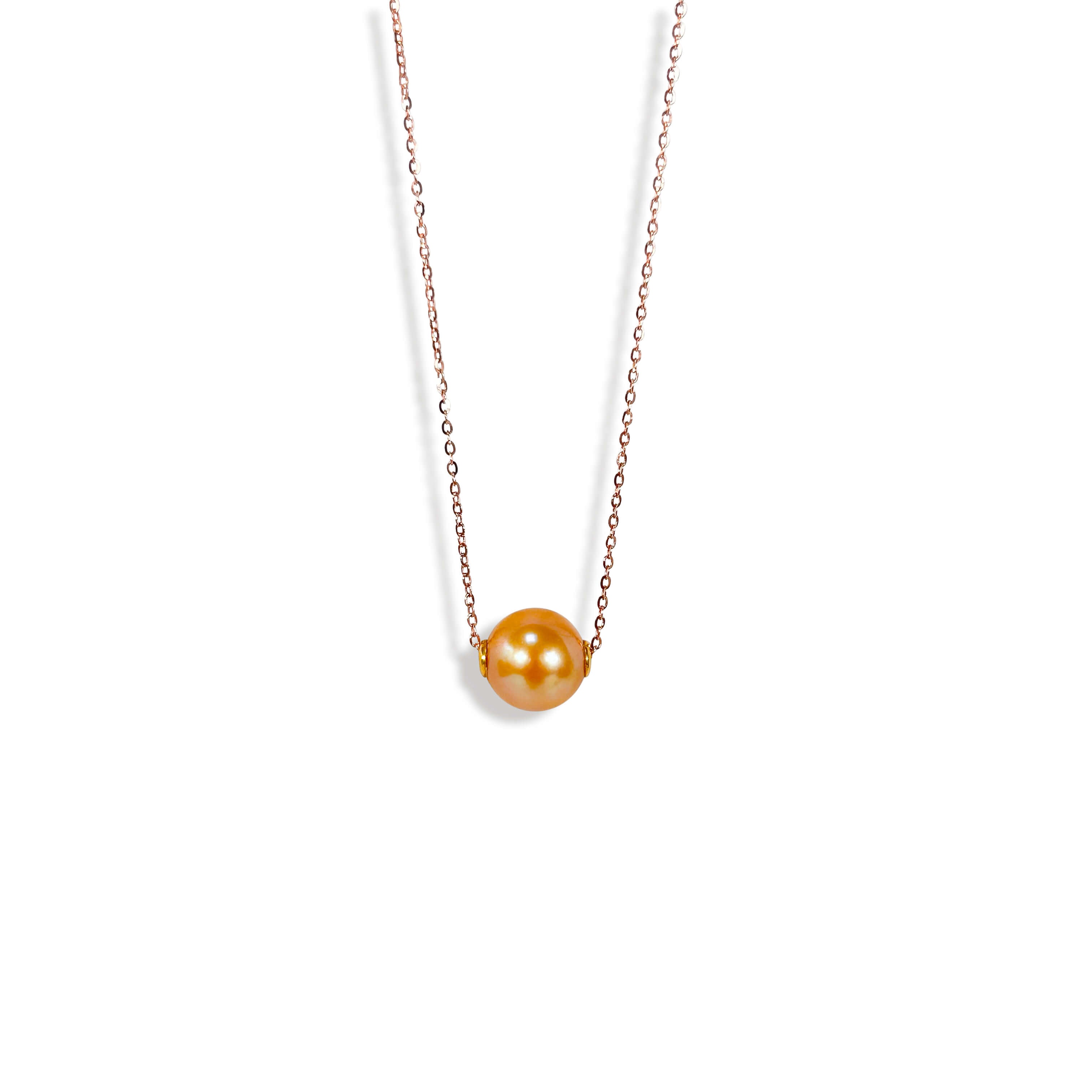 Solid 18K Gold Genuine Golden Southsea 11-12mm Pearl  Floating Candy Necklace