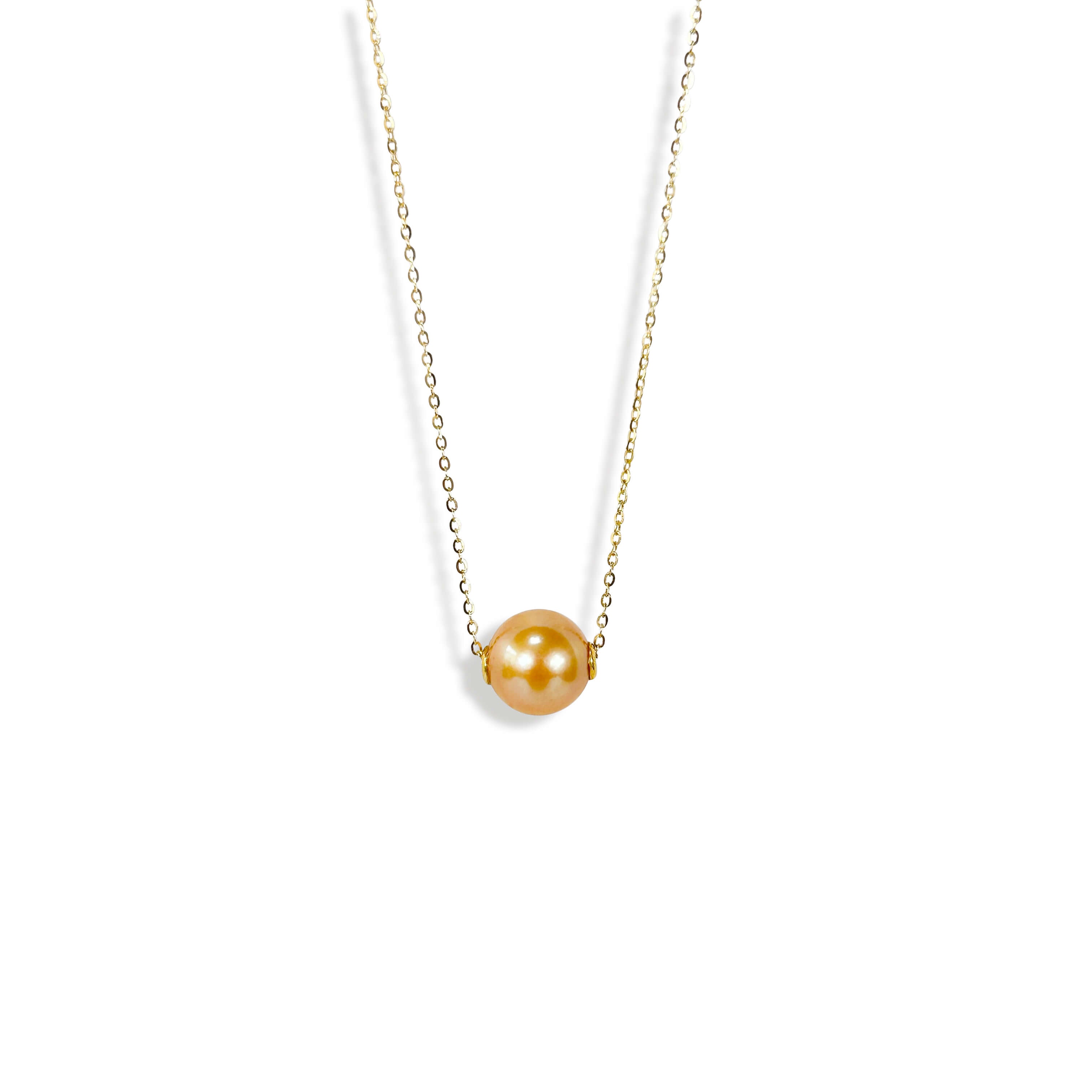Solid 18K Gold Genuine Golden Southsea 11-12mm Pearl  Floating Candy Necklace