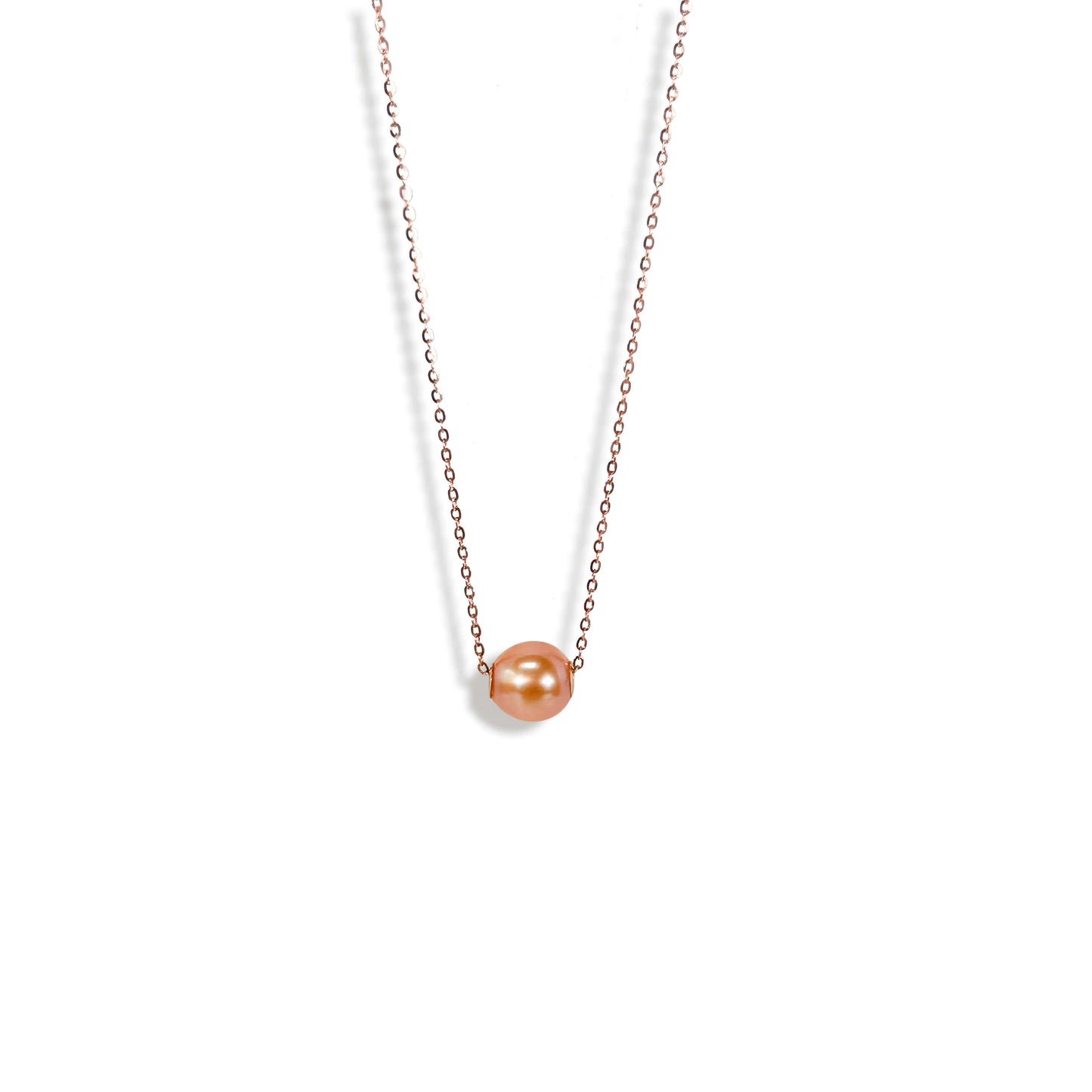 Solid 18K Gold Genuine Freshwater Pearl Floating Candy Peach Necklace