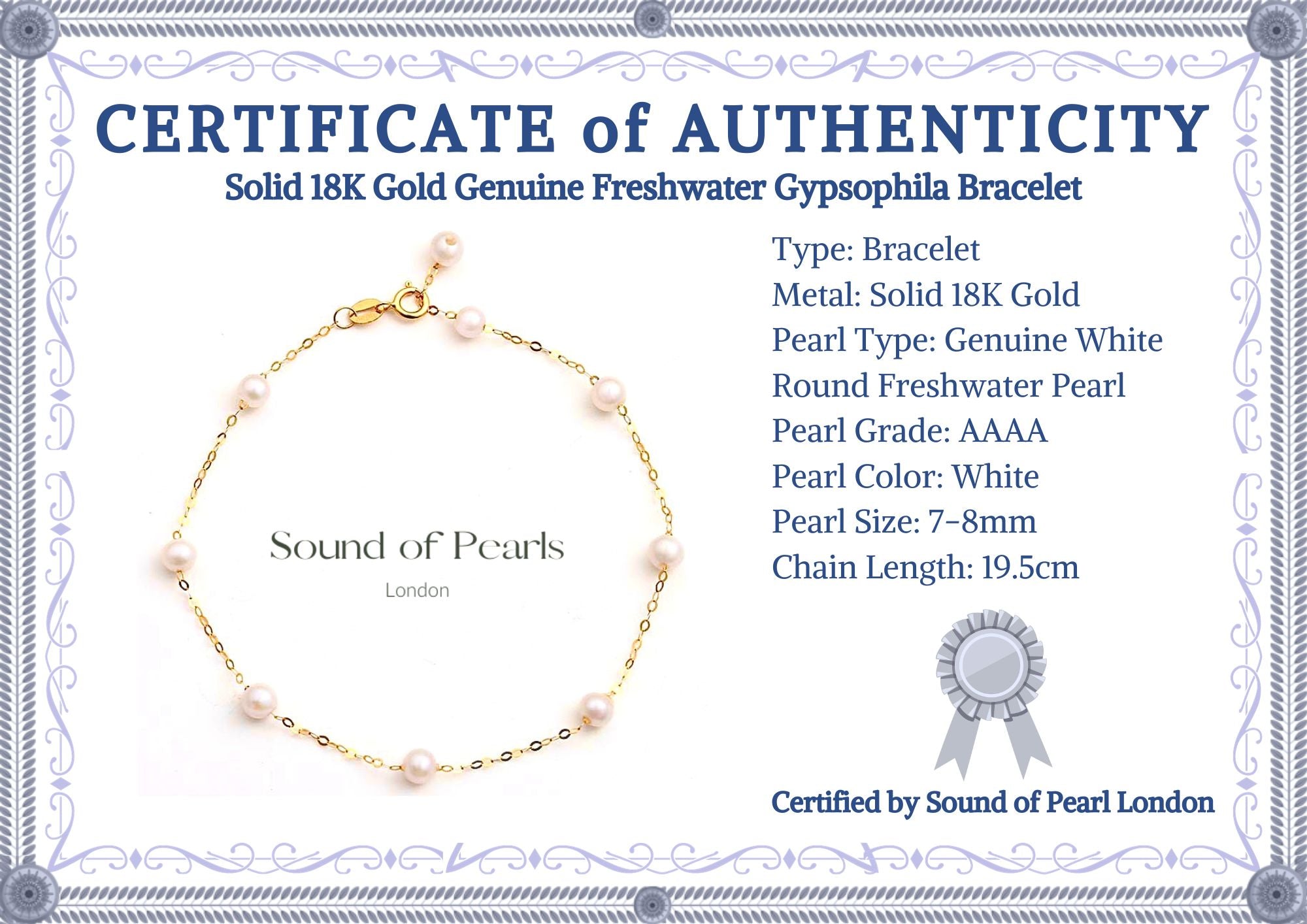 Solid 18K Gold Genuine Freshwater Gypsophila Bracelet