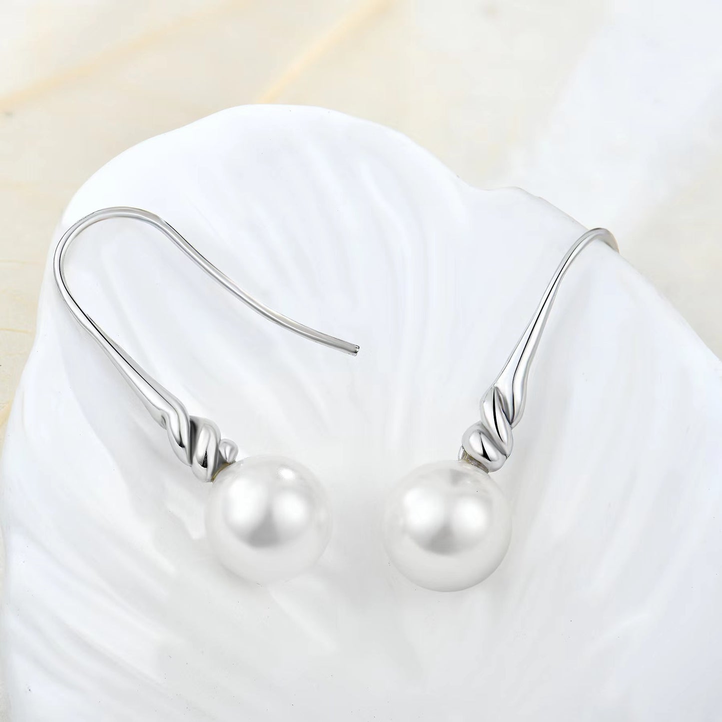 Genuine Freshwater Pearl Silver Twist Earrings