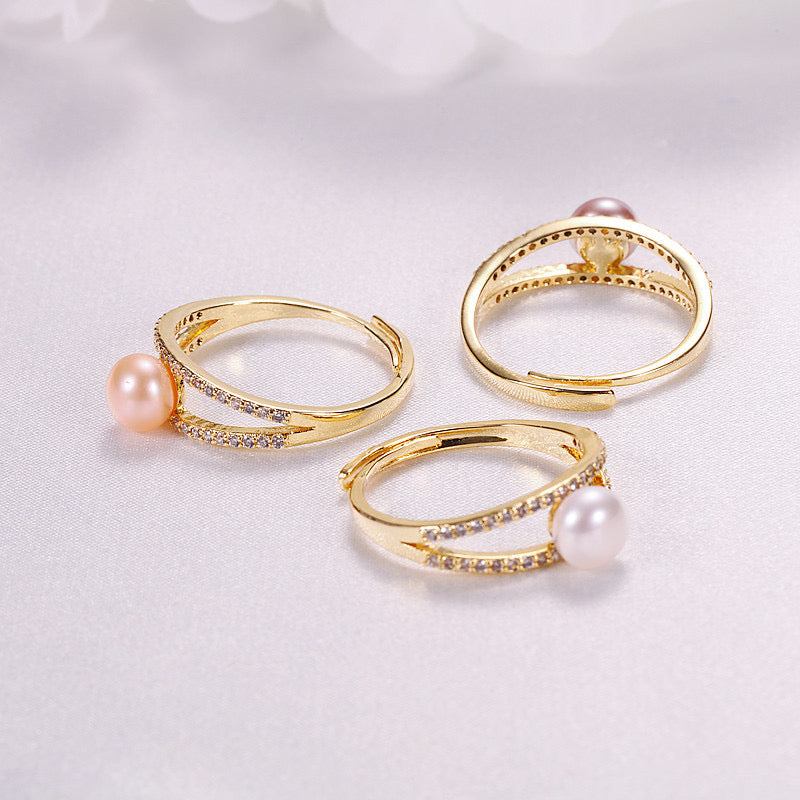 Brass Plated with 18K Gold Genuine Freshwater Pearl Salome Ring