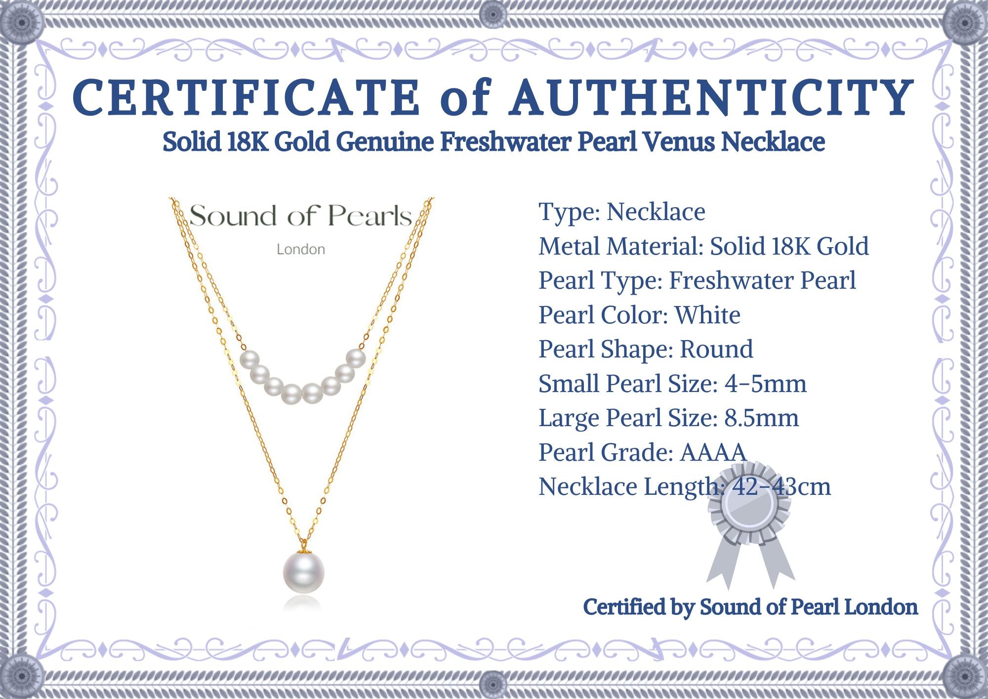 Solid 18K Gold Genuine Freshwater Pearl Venus Necklace