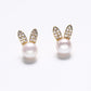 Genuine Freshwater Pearl Solid S925 Silver Golden Rabbit Earrings