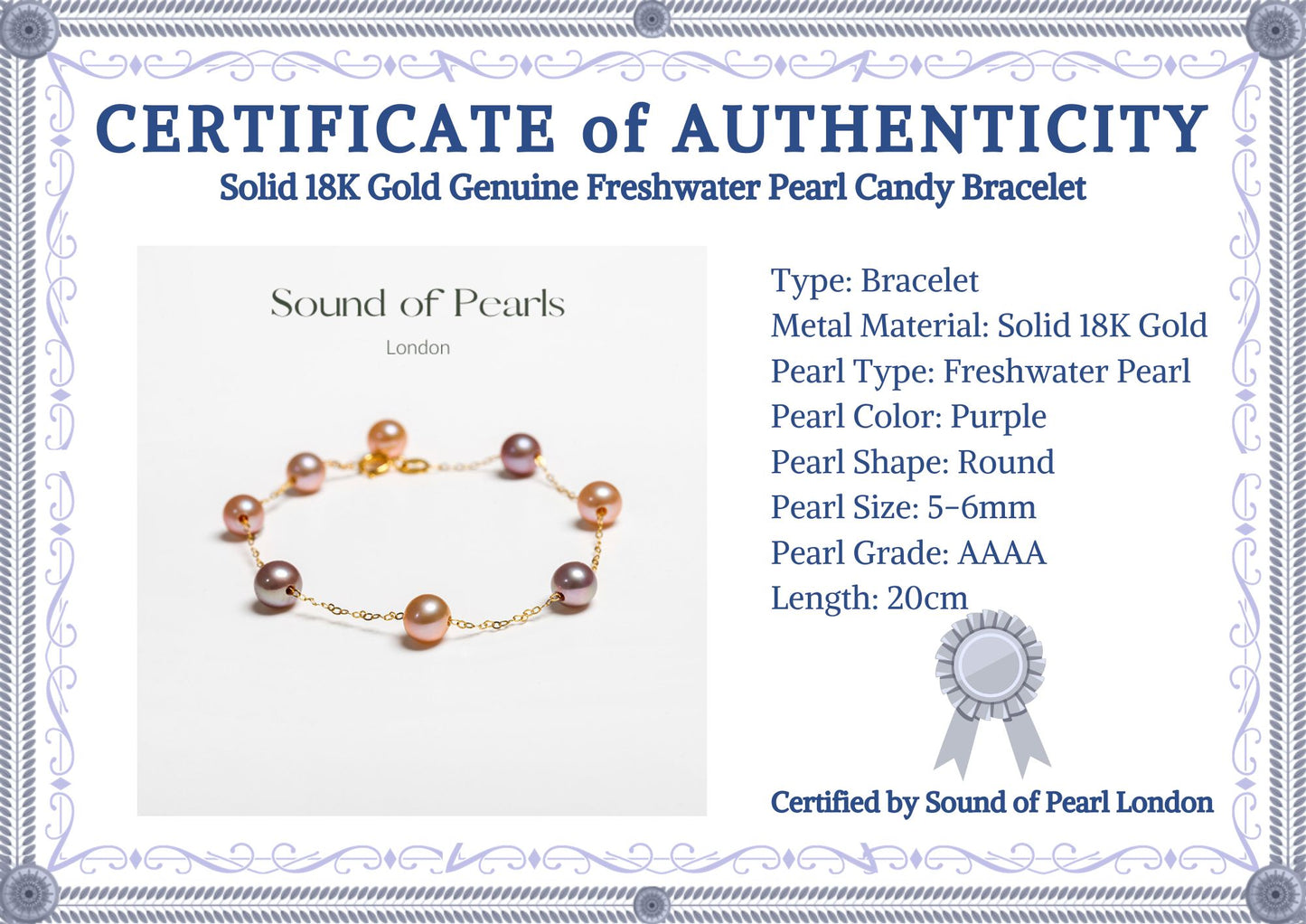 Solid 18K Gold Genuine Freshwater Pearl Candy Bracelet