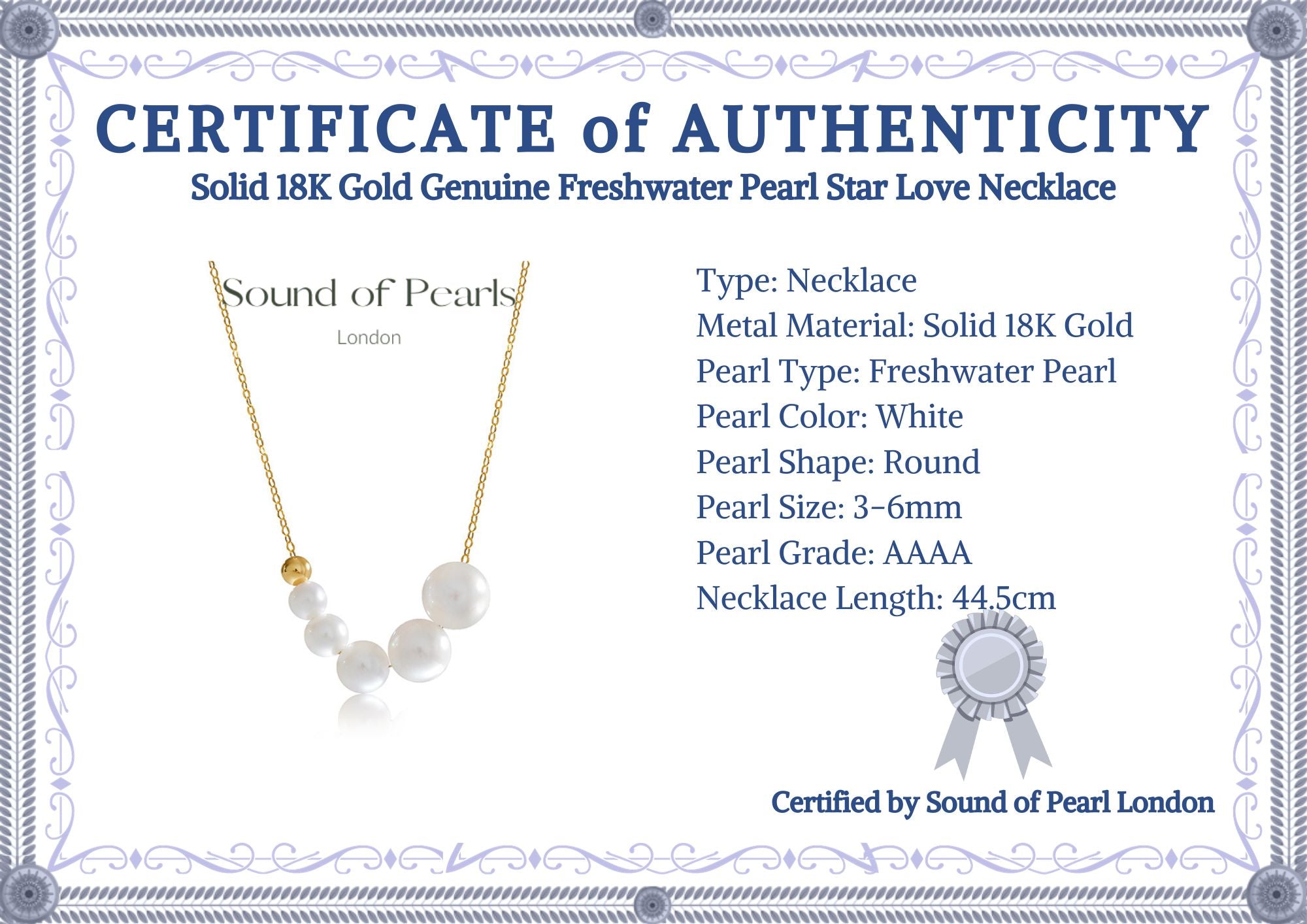 Solid 18K Gold Genuine Freshwater Pearl Star Love Necklace