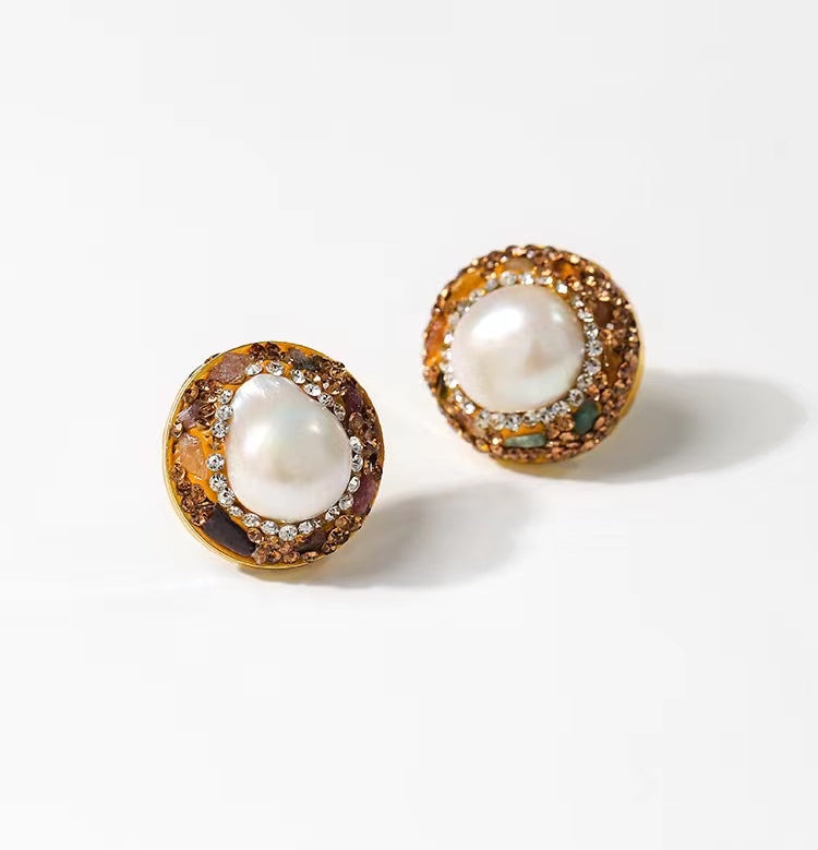 Genuine Baroque Pearl Sun Shield Earrings