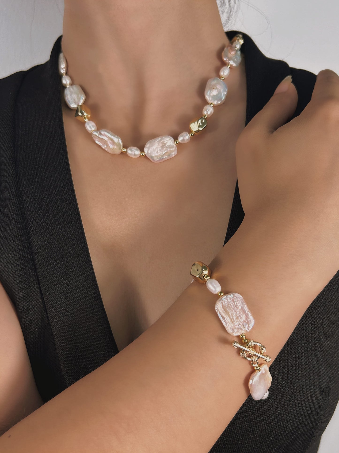 Genuine Freshwater Baroque Pearl Gilded Set