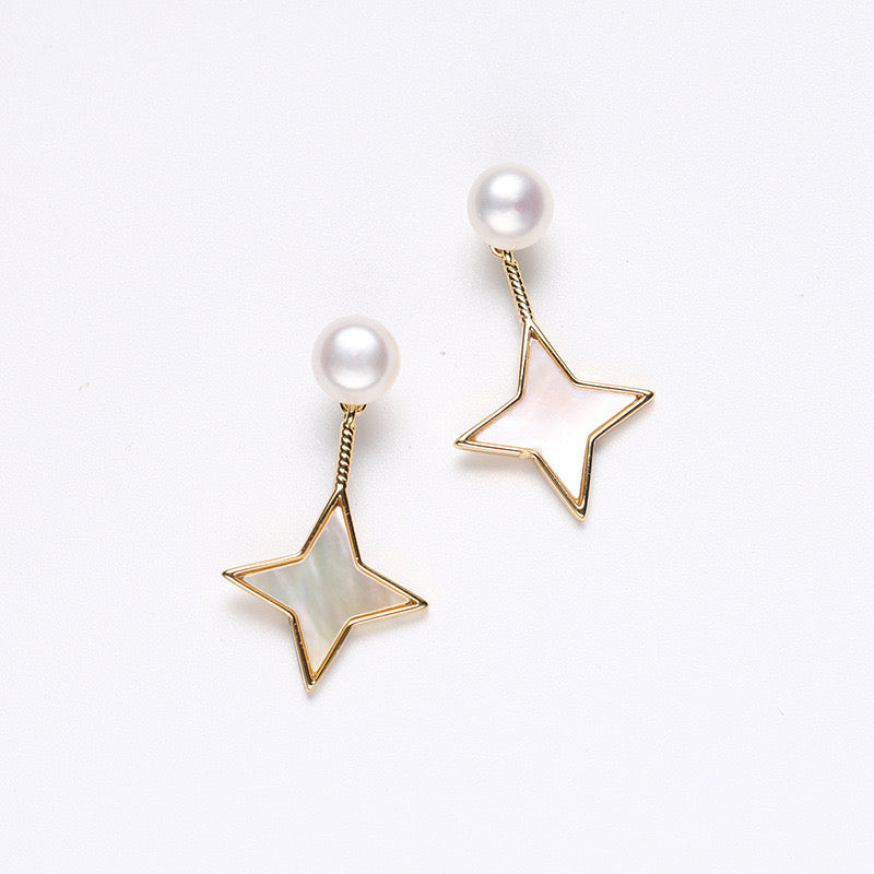 Genuine Freshwater Pearl Solid S925 Silver Shooting Star Earrings