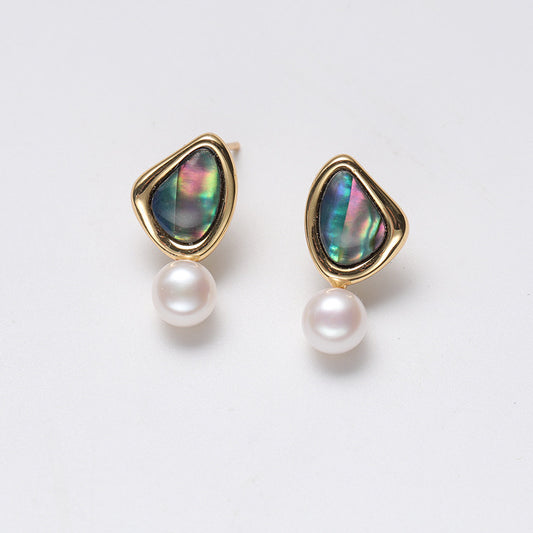 Genuine Freshwater Pearl Solid S925 Silver Peacock Feathers Earrings