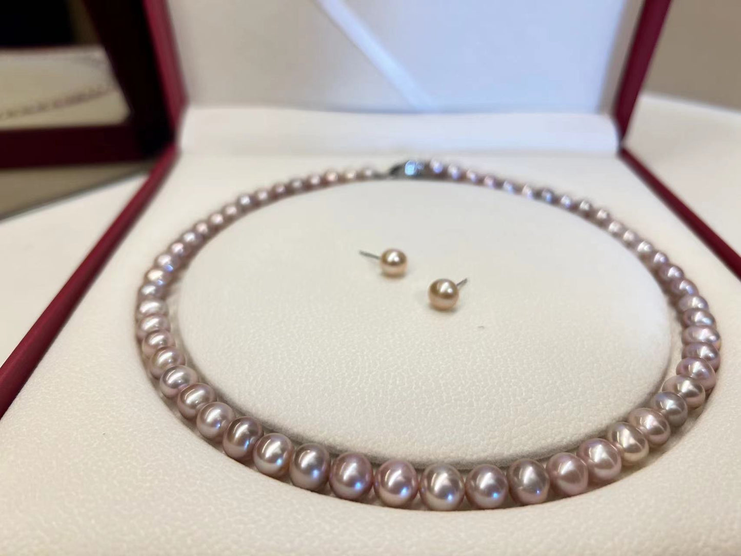 Genuine Freshwater Round Purple Pearl Solid S925 Silver Necklace Set