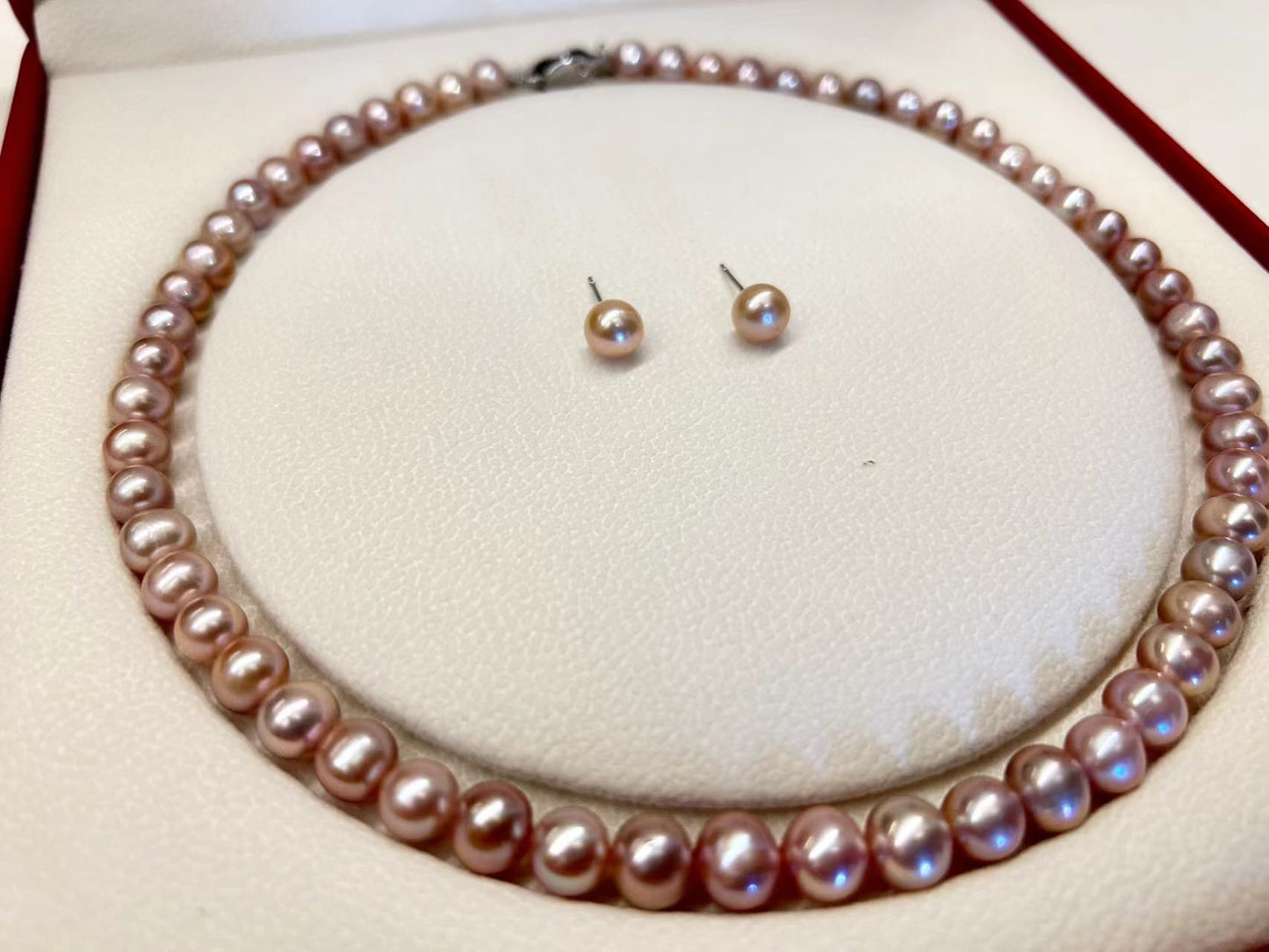 Genuine Freshwater Round Purple Pearl Solid S925 Silver Necklace Set