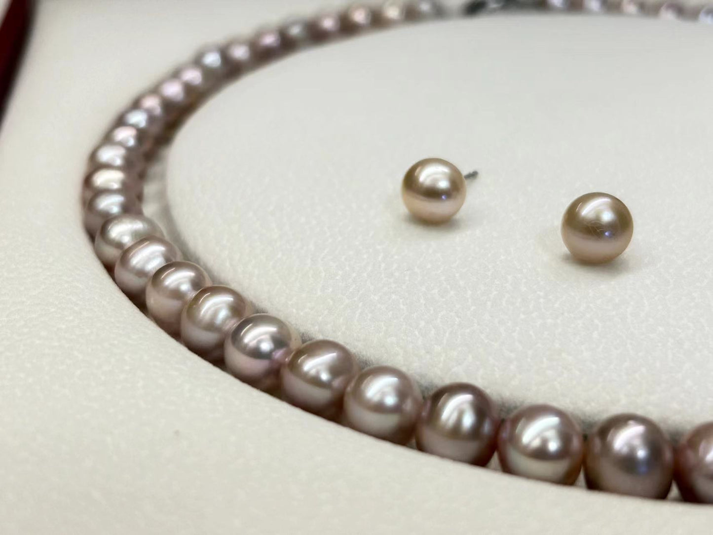 Genuine Freshwater Round Purple Pearl Solid S925 Silver Necklace Set