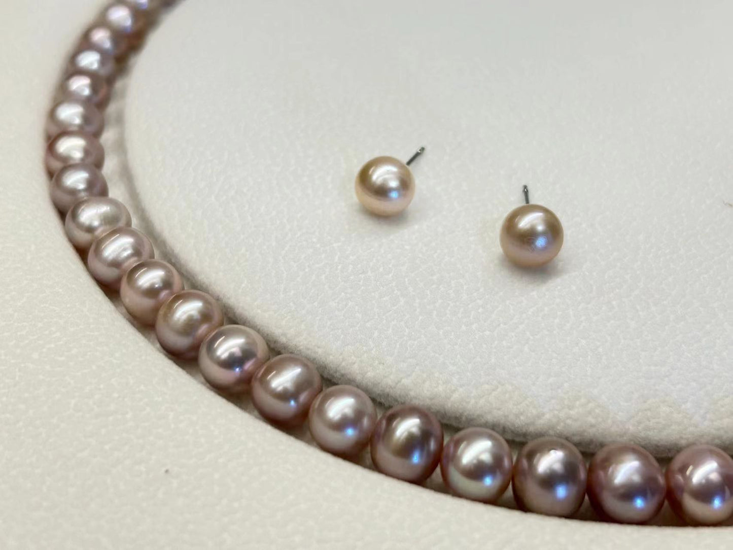 Genuine Freshwater Round Purple Pearl Solid S925 Silver Necklace Set