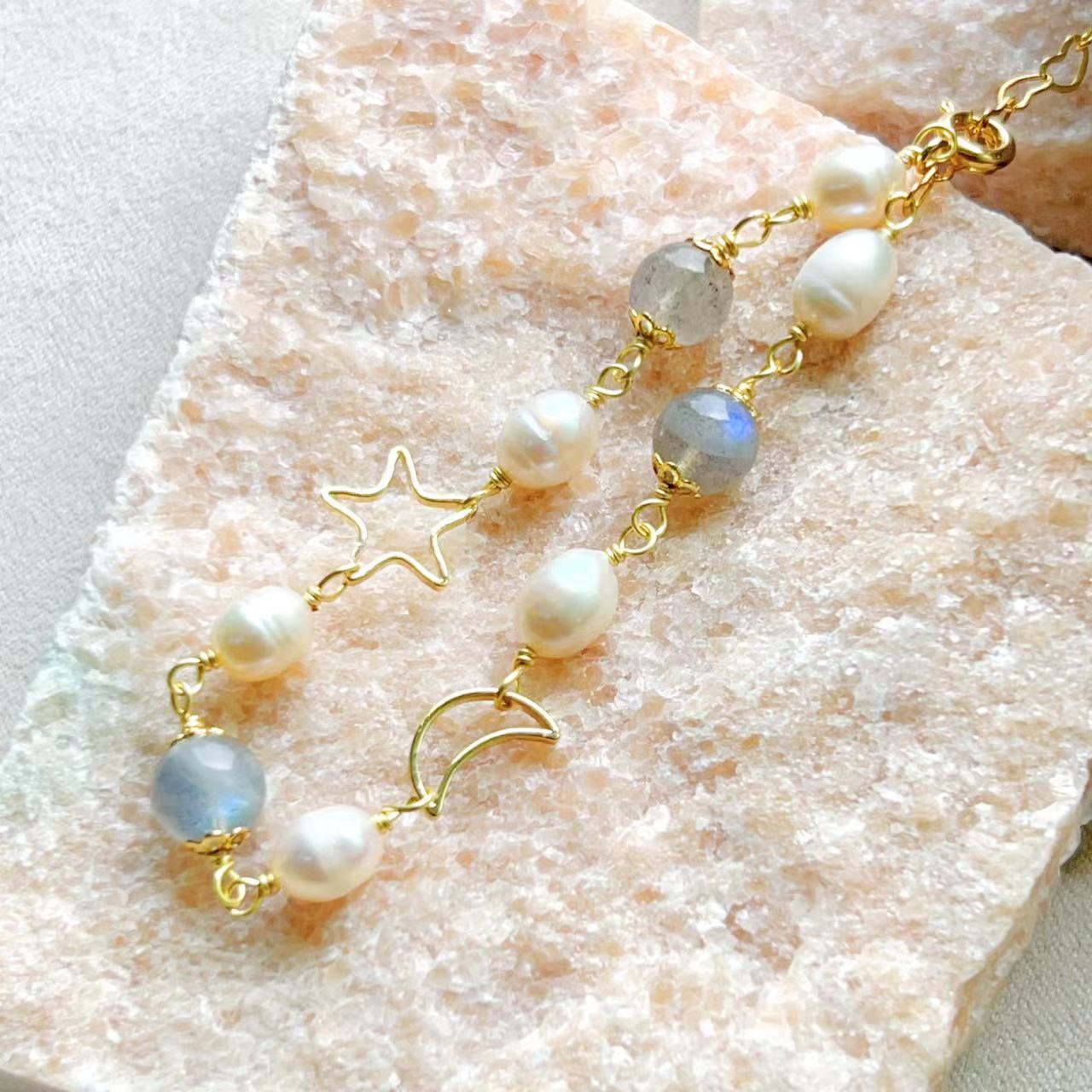 Moonstone & Freshwater Pearl Luna Bracelet