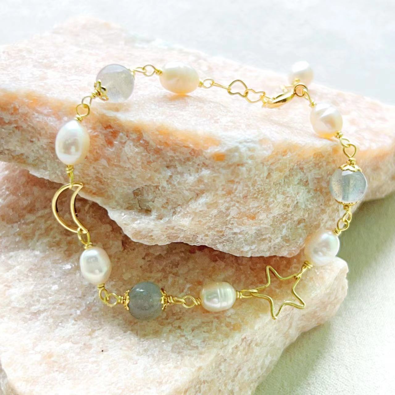 Moonstone & Freshwater Pearl Luna Bracelet