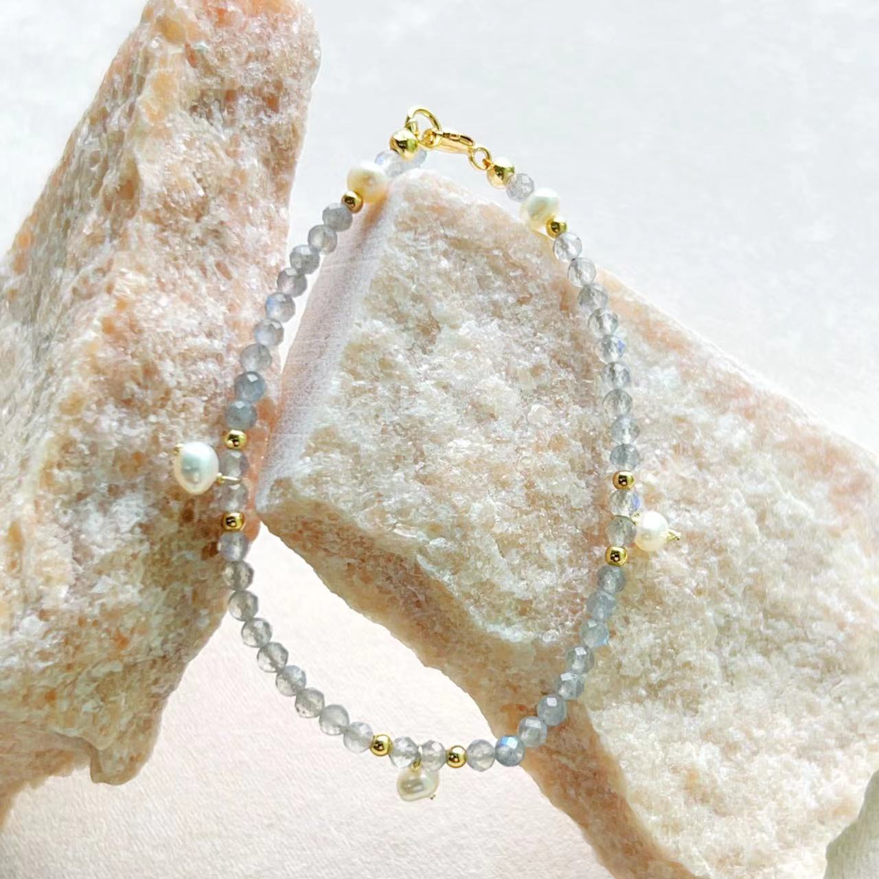 Moonstone & Freshwater Pearl Rain Bracelet