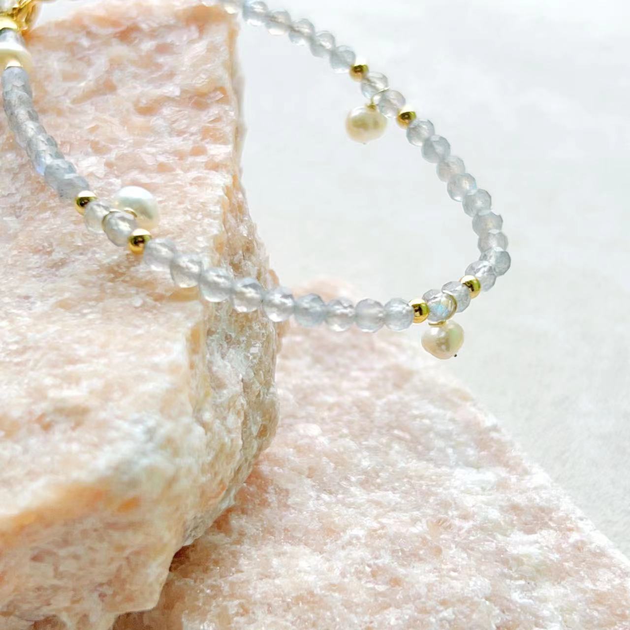 Moonstone & Freshwater Pearl Rain Bracelet