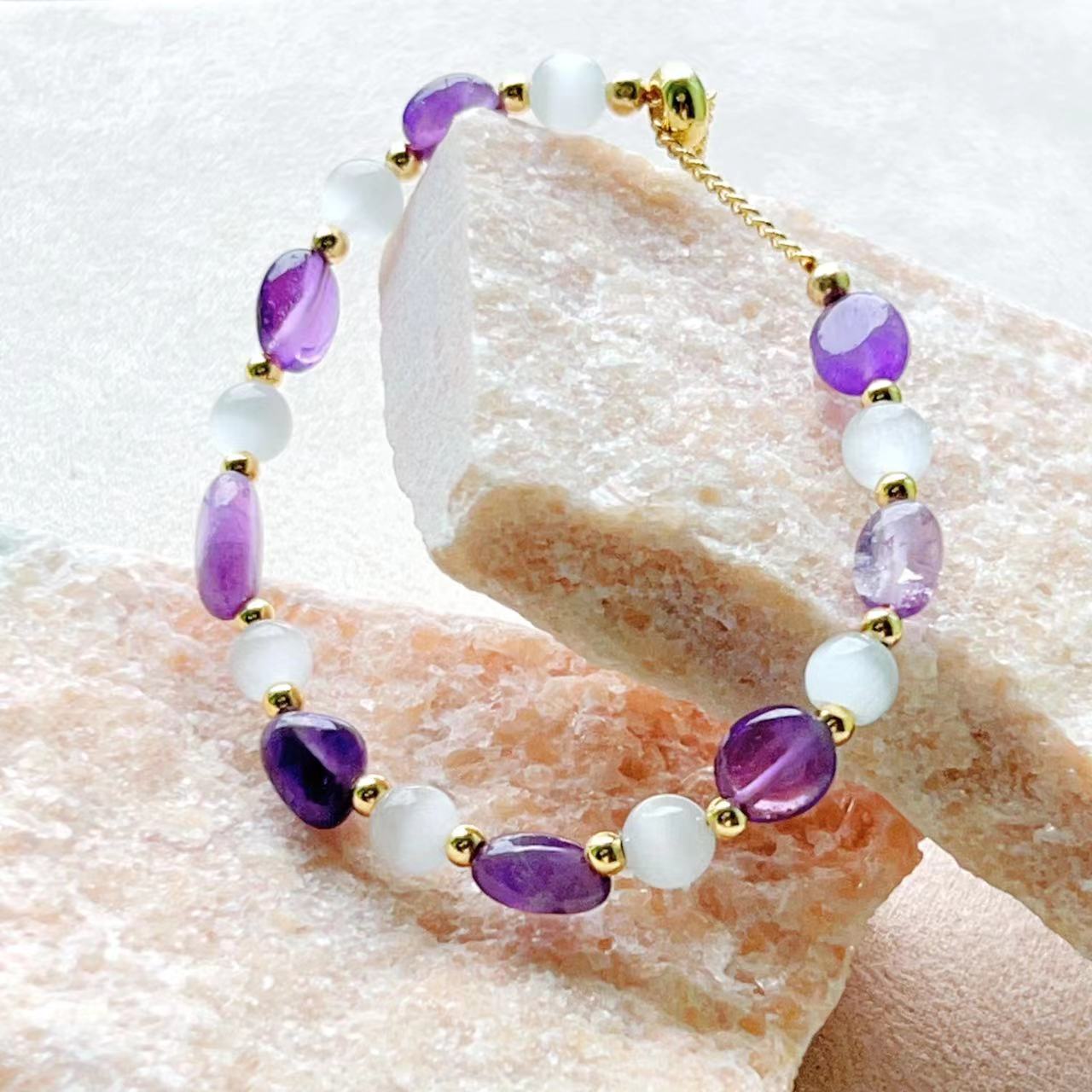 Amethyst & Cat's Eye Moonstone Balance Bracelet