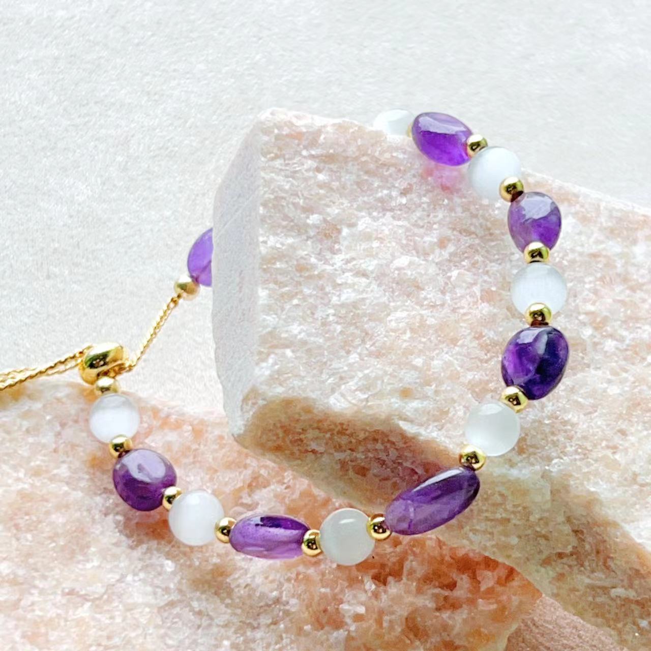 Amethyst & Cat's Eye Moonstone Balance Bracelet