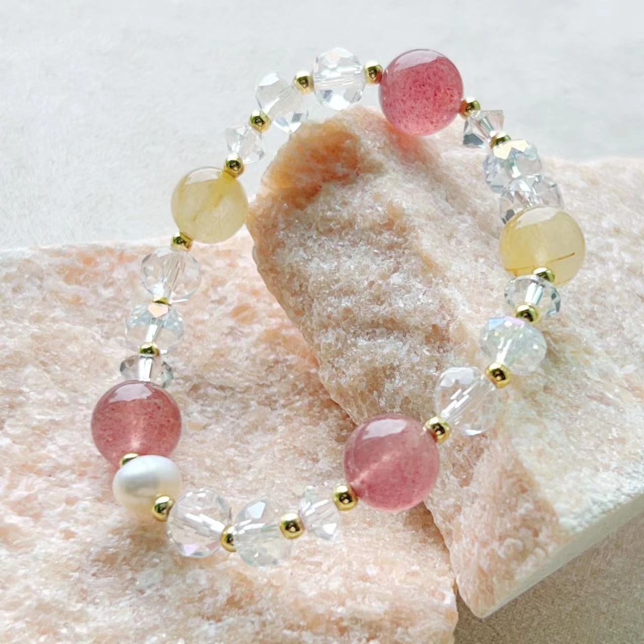 Rutilated Quartz & Red Strawberry Crystal Balance Bracelet