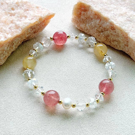 Rutilated Quartz & Red Strawberry Crystal Balance Bracelet