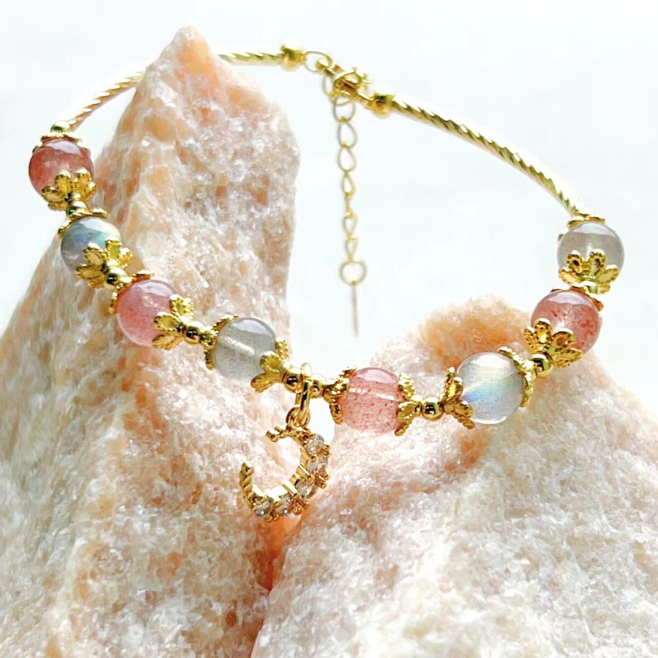 Moonstone & Strawberry Crystal Moonlight Bracelet