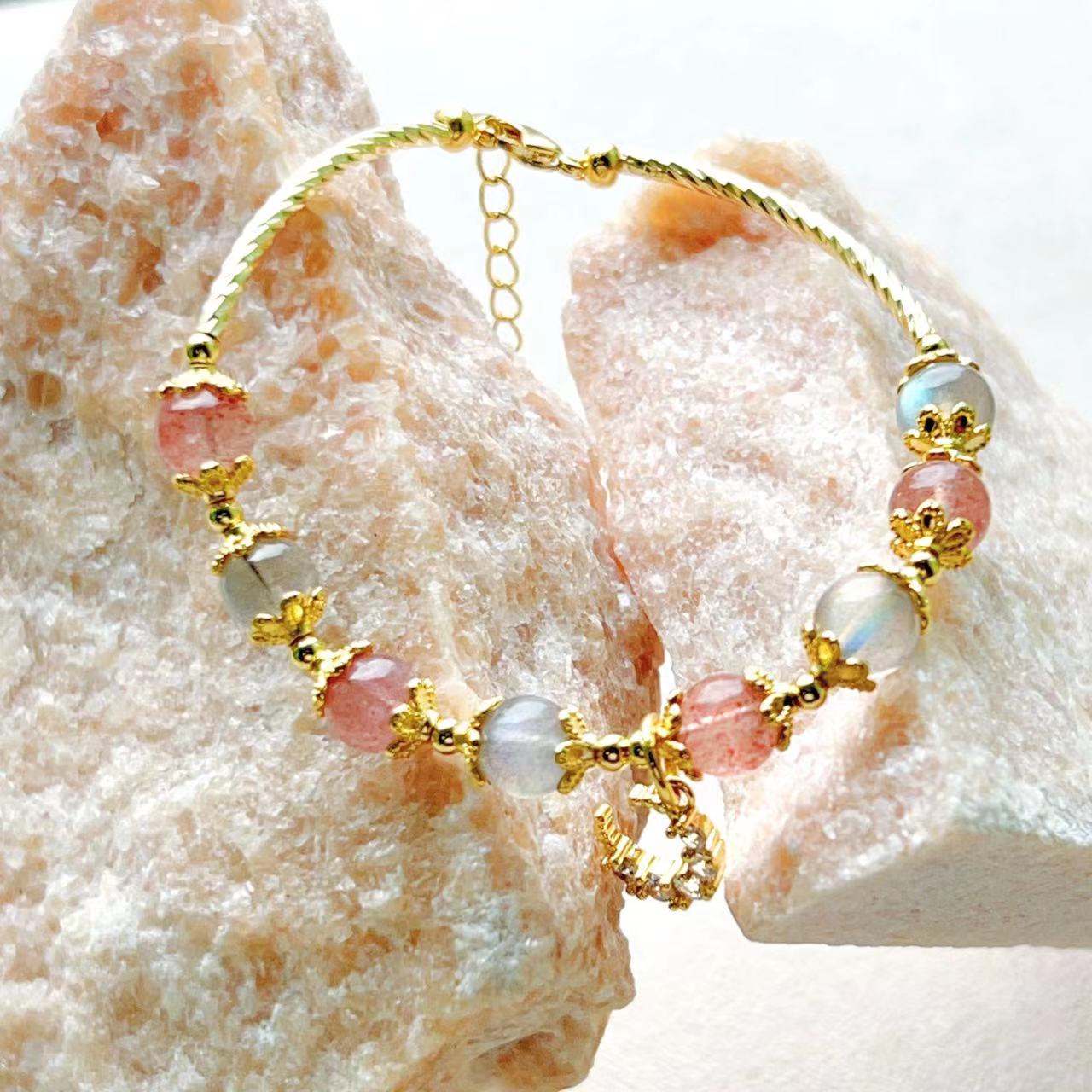 Moonstone & Strawberry Crystal Moonlight Bracelet