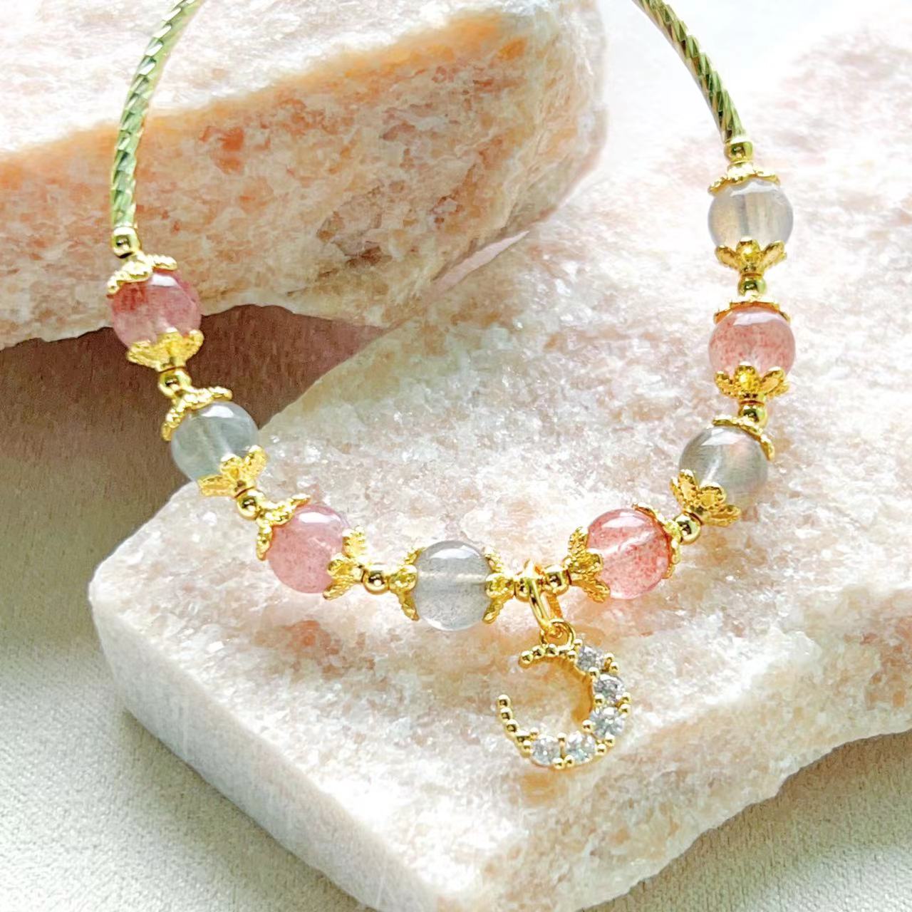 Moonstone & Strawberry Crystal Moonlight Bracelet