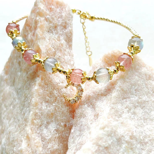 Moonstone & Strawberry Crystal Moonlight Bracelet