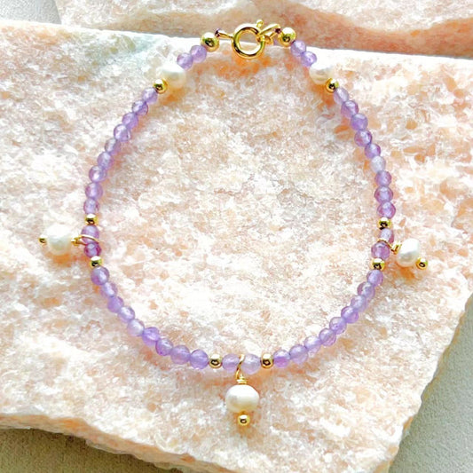 Amethyst & Freshwater Pearl Rain Bracelet