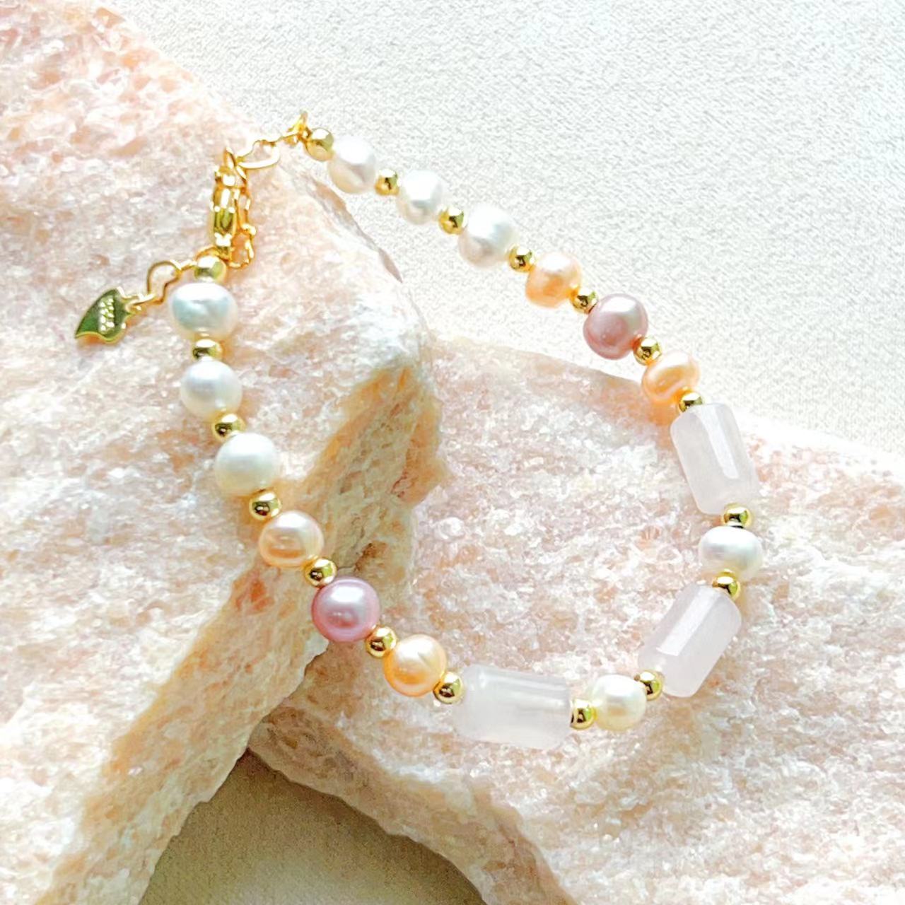 Rose Quartz & Freshwater Color Pearl Balance Energy Bracelet