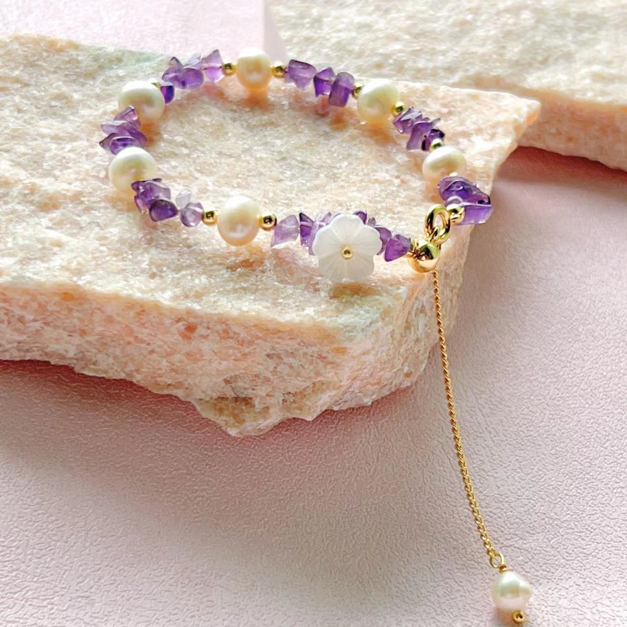 Amethyst & Freshwater Pearl Sakura Bracelet