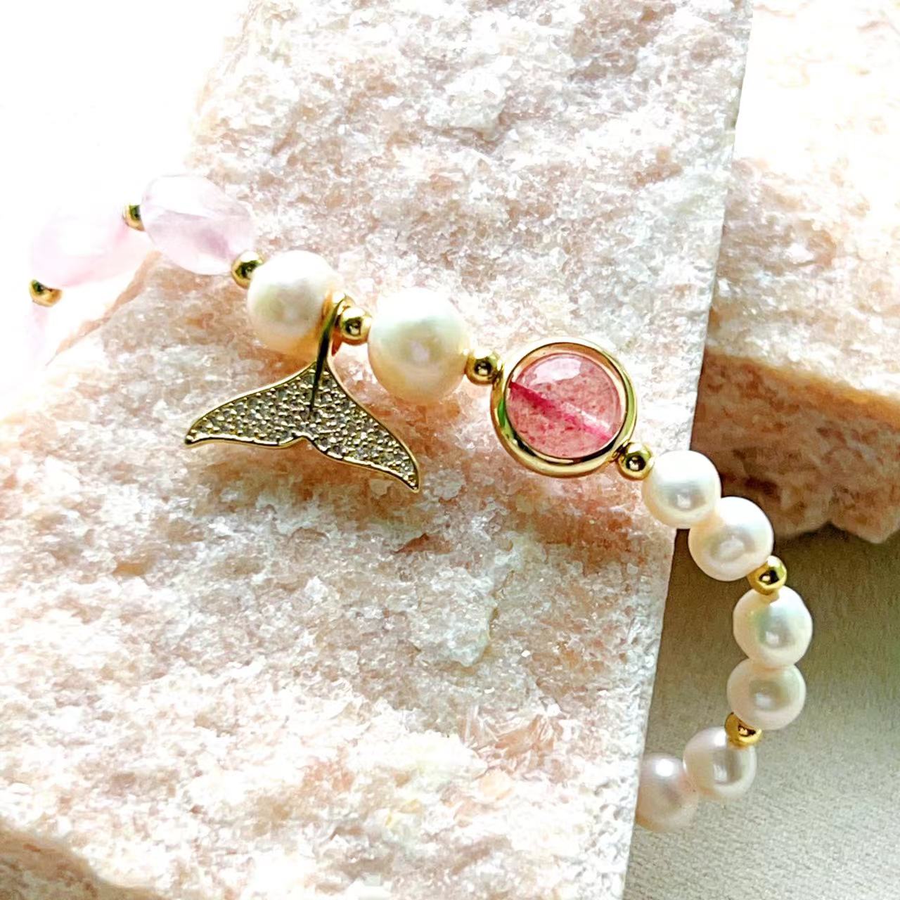 Rose Quartz & Freshwater Pearl Mermaid Bracelet