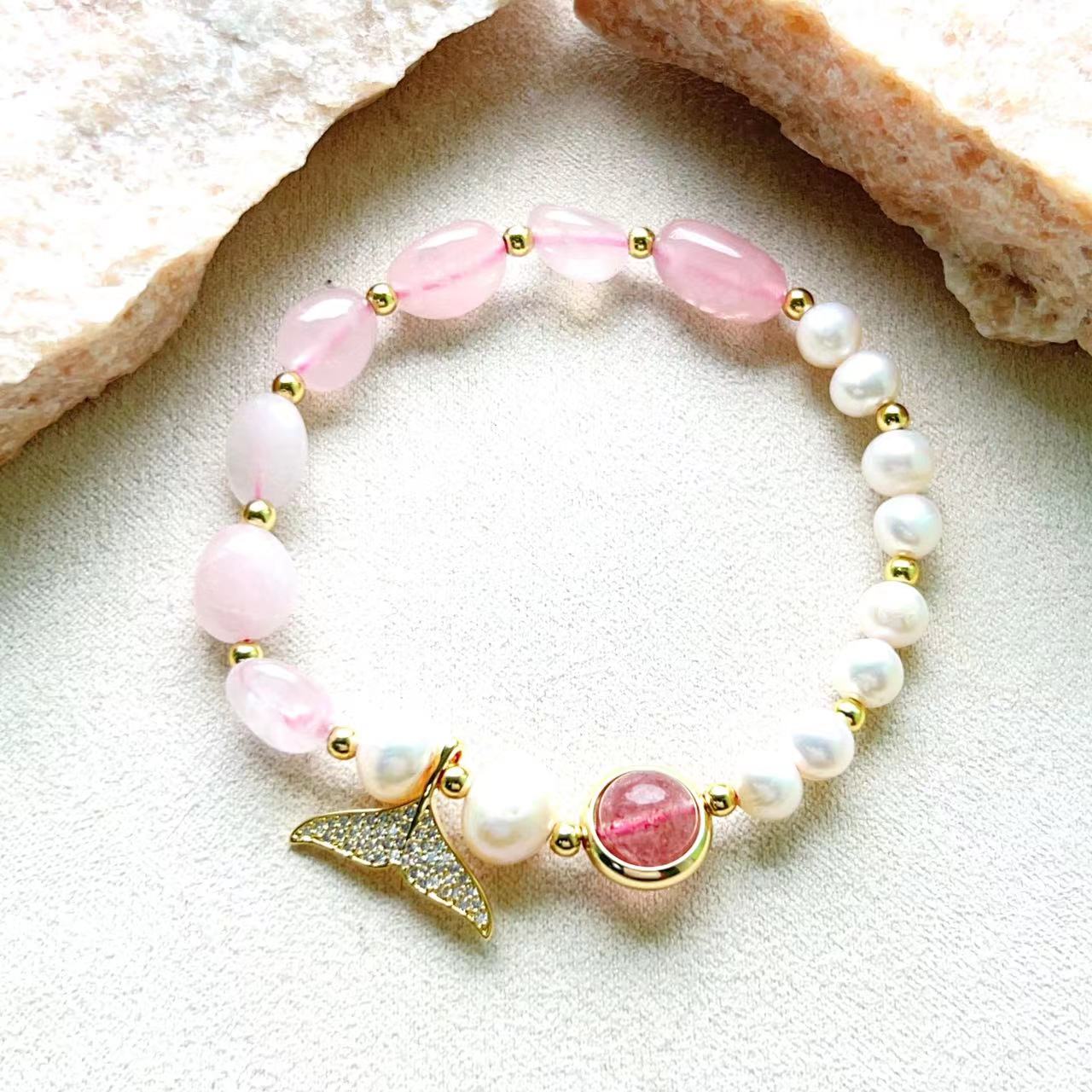 Rose Quartz & Freshwater Pearl Mermaid Bracelet